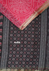 Bright Pink - Soft linen cotton bhandani prints with ajrakh pallu and blouse with tiny border